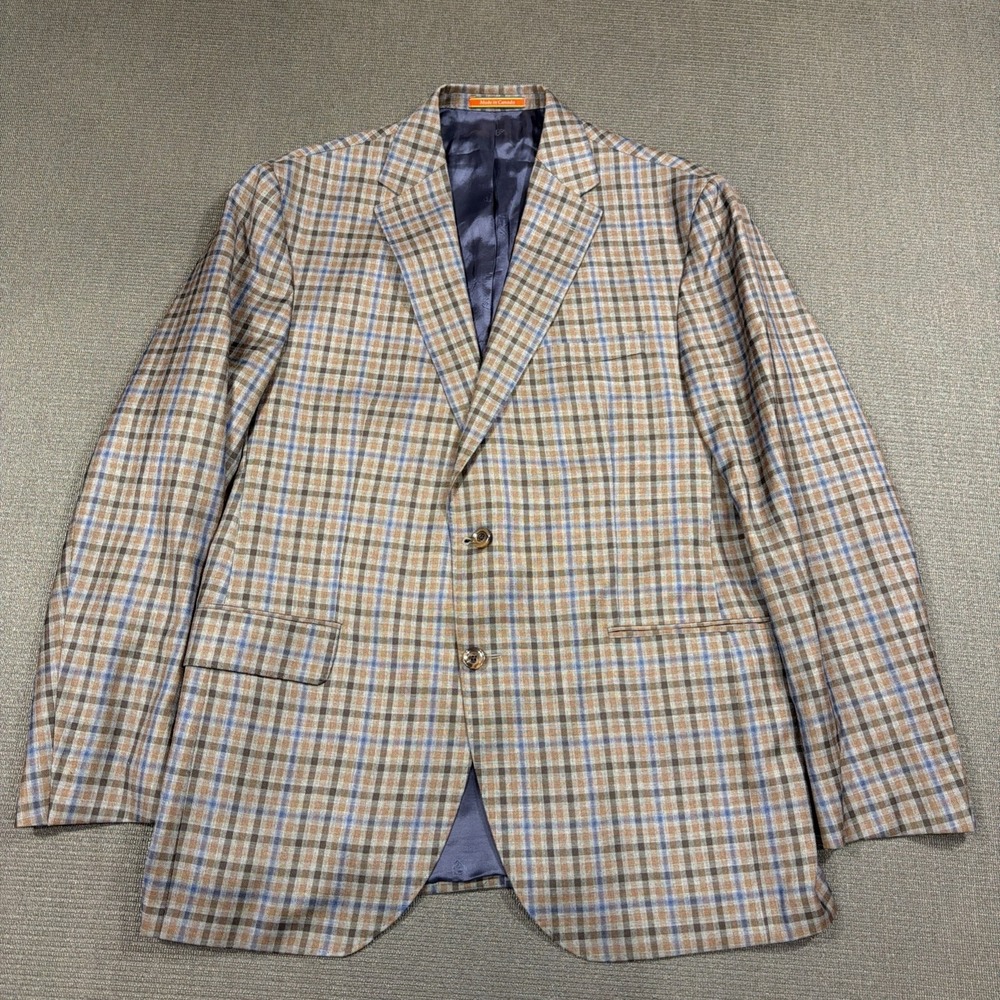 Cremieux Loro Piana Men's Andrew SPJ Checkered Blazer Brown Blue Sz 44R FLAWED